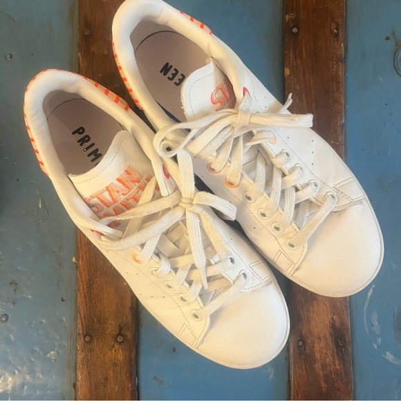 Adidas Stan Smith Sneakers White Clear Pink Solar Red Size 8.5 - Picture 2 of 8